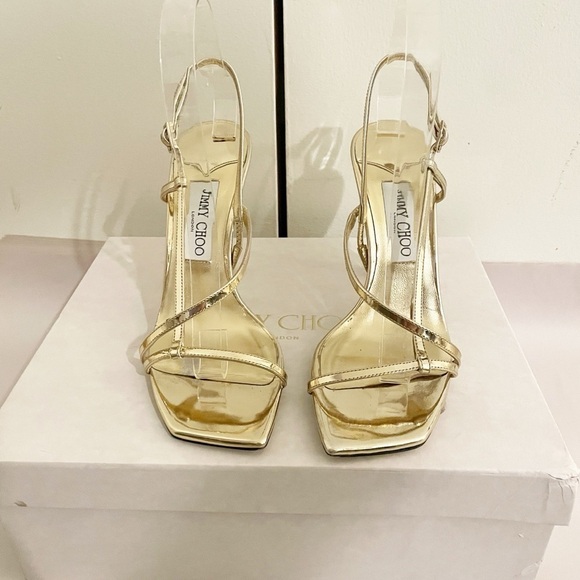 Jimmy Choo Etana Metallic Strappy Slingback Heels - Picture 6 of 13